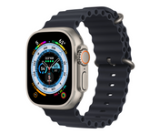 Side angle of Apple Watch Ultra GPS + Cellular, 49mm Titanium Case with Midnight Black Ocean Band